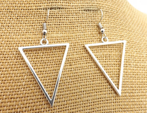 Hollow Triangle Silver Tone Drop Earrings