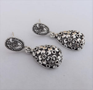 Hollowed Floral Silver Tone Earrings