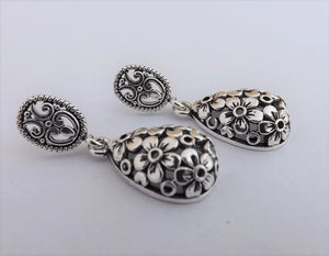 Hollowed Floral Silver Tone Earrings