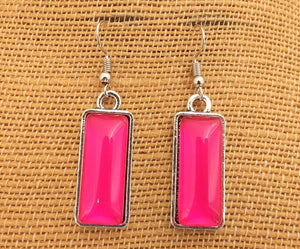 Hot Pink Rectangle Dome Drop Earrings