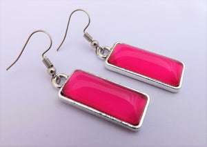 Hot Pink Rectangle Dome Drop Earrings