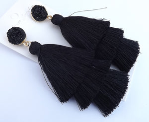 Black Triple Layer Tassel Earrings