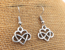 Load image into Gallery viewer, Infinity Twist Heart Silver Tone Drop Earrings
