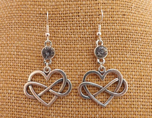 Infinity Twist Heart Silver Tone Drop Earrings