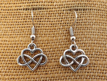 Load image into Gallery viewer, Infinity Twist Heart Silver Tone Drop Earrings
