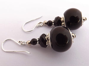 Jet Black Bead Earrings on Sterling Silver Hooks