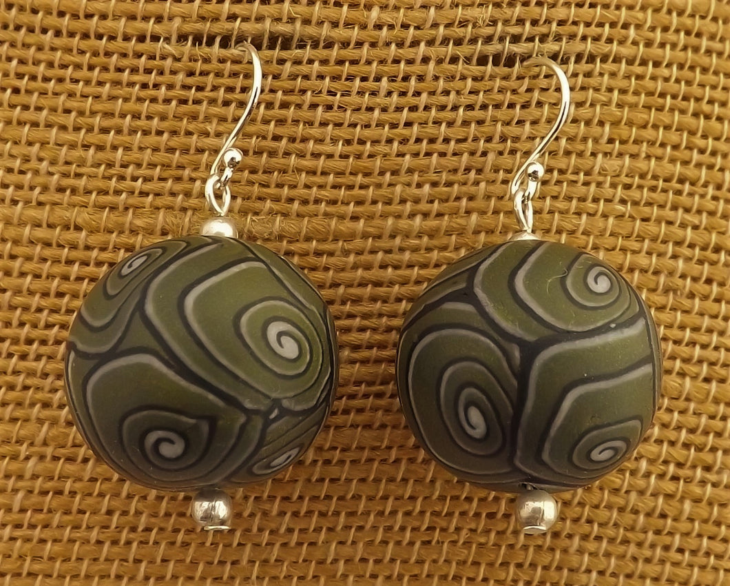 Khaki Green Korus Handmade Kathryn Design Bead Earrings on Sterling Silver Hooks