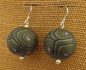 Khaki Green Korus Handmade Kathryn Design Bead Earrings on Sterling Silver Hooks