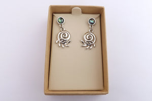 Koru & Silver Fern Drop Earrings on Paua Stud Setting