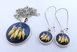 Kowhai Flowers Dome Pendant & Earrings Set