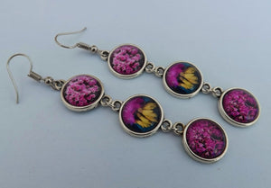 Kowhai & Pink Flower Triple Dome Drop Earrings