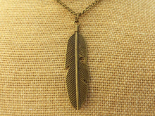 Load image into Gallery viewer, Large Bronze Tone Feather Pendant Necklace
