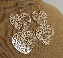 Load image into Gallery viewer, Large Gold Tone Light Double Heart Drop Earrings
