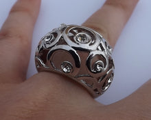 Load image into Gallery viewer, Large Silver Tone Hollowed Ring with Diamantes (size 8)
