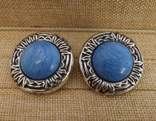 Load image into Gallery viewer, Large Vintage Blue &amp; Silver Tone Stud Earrings
