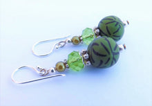 Load image into Gallery viewer, Leaf Green Kathryn Design bead earrings Sterling Silver Hooks
