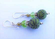 Load image into Gallery viewer, Leaf Green Kathryn Design bead earrings Sterling Silver Hooks
