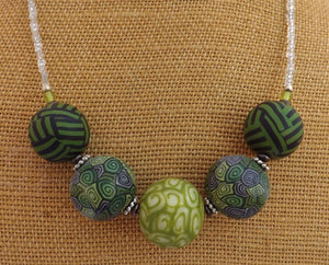 Leaf Green, Black & White Kathryn Design Chunky 5 Bead Necklace