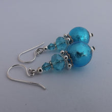 Load image into Gallery viewer, Light Blue Foil Glass Bead Earrings
