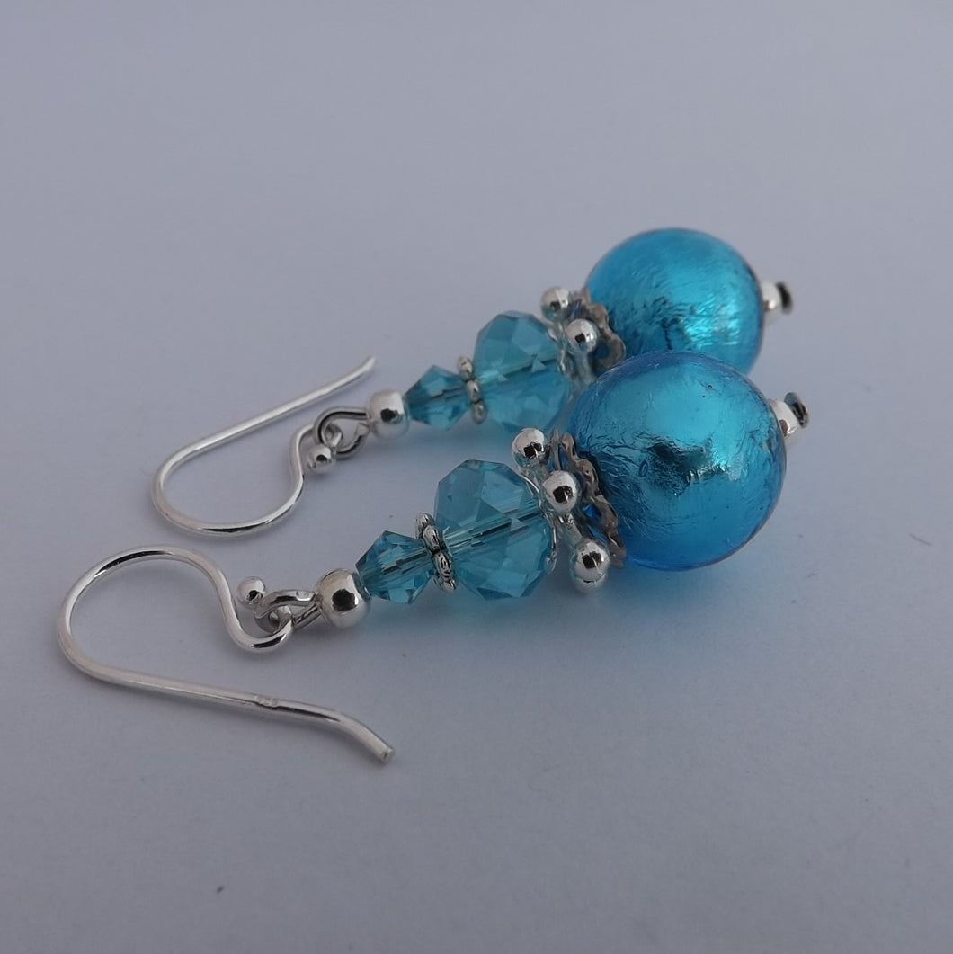 Light Blue Foil Glass Bead Earrings