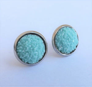 Light Blue Glittery Stud Earrings