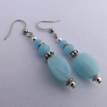 Load image into Gallery viewer, Light Blue Handmade Glass Bead Earrings
