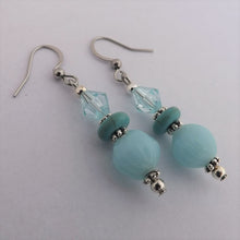Load image into Gallery viewer, Light Blue Handmade Glass Bead Earrings
