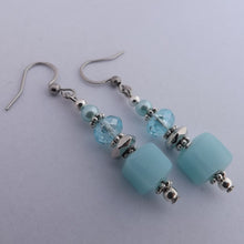 Load image into Gallery viewer, Light Blue Handmade Glass Square Bead Earrings
