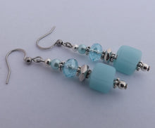 Load image into Gallery viewer, Light Blue Handmade Glass Square Bead Earrings
