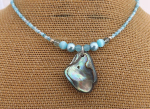 Light Blue Handmade Paua Shell & Bead Necklace