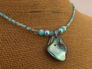 Light Blue Handmade Paua Shell & Bead Necklace