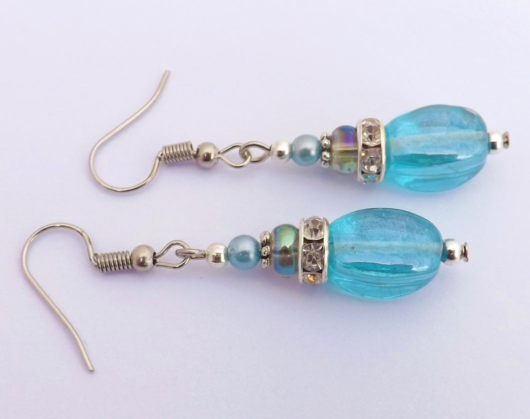 Light Blue Lustre Bead Earrings