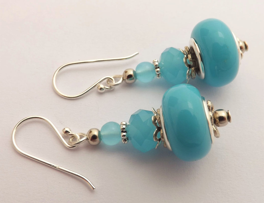 Light Blue Opaque Acrylic Bead Earrings on Sterling Silver Hooks