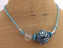 Load image into Gallery viewer, Light Blue, Black &amp; White Koru Chunky Kathryn Design Single Feature Bead Necklace
