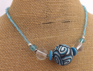 Light Blue, Black & White Koru Chunky Kathryn Design Single Feature Bead Necklace