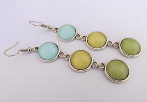 Light Blue & Green Triple Dome Drop Earrings