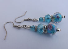 Load image into Gallery viewer, Light Blue &amp; Pink millefiori Floral Bead Earrings
