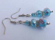 Load image into Gallery viewer, Light Blue &amp; Pink millefiori Floral Bead Earrings
