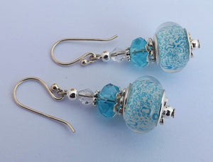 Light Blue & White Faceted Acrylic Bead Earrings