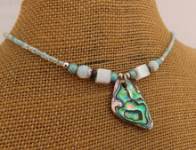 Load image into Gallery viewer, Light Blue &amp; White Handmade Paua Shell &amp; Bead Necklace
