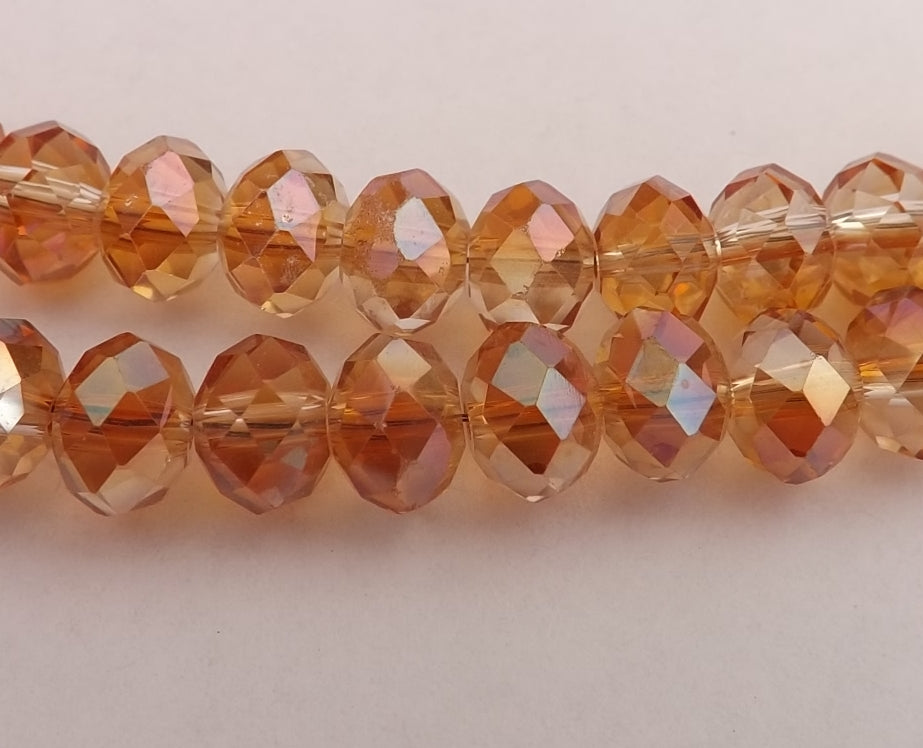 6x8mm Light Brown Metallic AB Lustre Crystal Cut Rondelle Beads