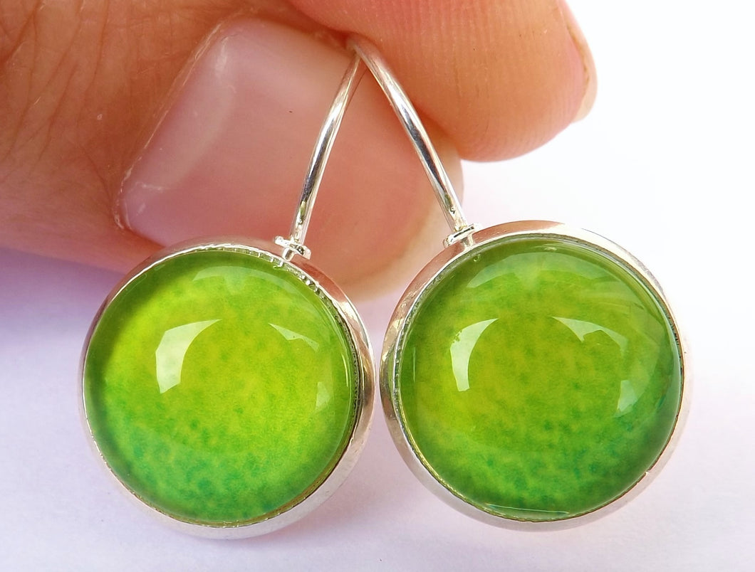 Light Green Gradiated - Dome Earrings on Lever Back Hooks