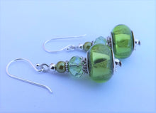 Load image into Gallery viewer, Light Green Metallic Finish Triangles Acrylic Bead Earrings on Sterling Silver Hooks
