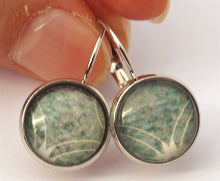 Load image into Gallery viewer, Light Green Pattern - Bronze Tone Dome Earrings on Lever Back Hooks

