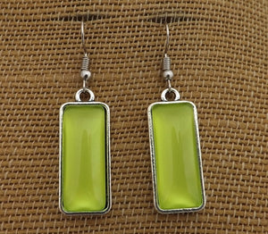 Light Green Silver Tone Dome Drop Earrings