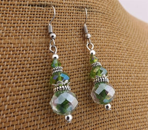 Light Green & Pink Millefiori Floral Glass Bead Earrings