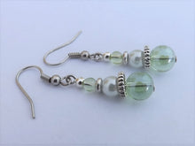 Load image into Gallery viewer, Light Green &amp; Silver Tone Bead Earrings
