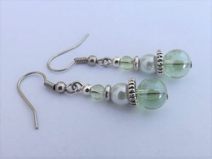 Light Green & Silver Tone Bead Earrings