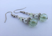 Load image into Gallery viewer, Light Green &amp; Silver Tone Bead Earrings
