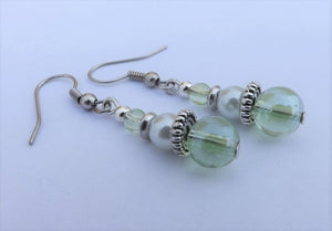 Light Green & Silver Tone Bead Earrings